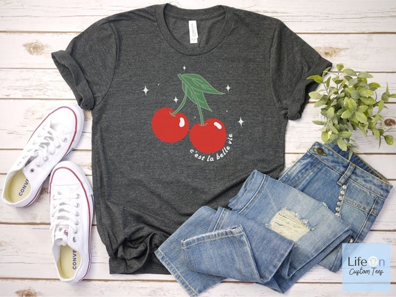 Cherry Shirt, Retro Cherries TShirt, French Quote T-Shirt, French Saying, Gift For Her, French Shirt Women