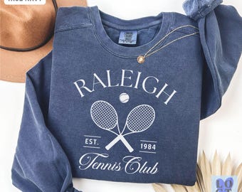 Comfort Colors Custom Tennis Team Club Sweatshirt, Personalized Tennis Crewneck, Tennis Gift for Women, Sporty Christmas Sweater