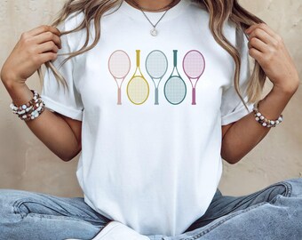 Tennis Racquets T-Shirt, Tennis Lover Tee for Women, Court Style Shirt, Tennis Player Gift, Cute Tennis Apparel