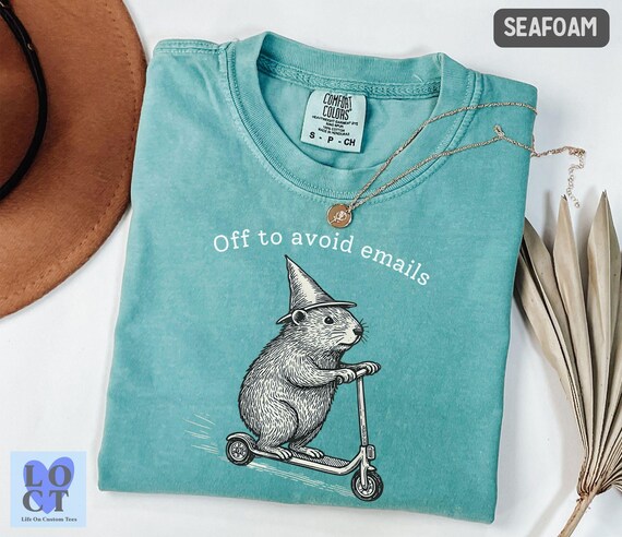 Comfort Colors Off To Avoid Emails T-Shirt, Funny Capybara Scooter Shirt, Work Humor Tee, Office Joke Shirt, Relatable Coworker Gift
