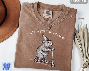Custom Comfort Colors Capybara Off To Custom Text T-Shirt, Funny Capybara Tee, Personalized Animal Shirt, Cute Aesthetic Gift