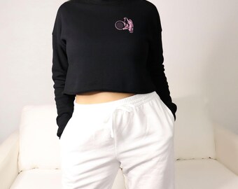 Bella + Canvas Custom Women's Cropped Fleece Crewneck, Racquet Sports Sweatshirt, Tennis Pickleball Paddle Crop Top Gift