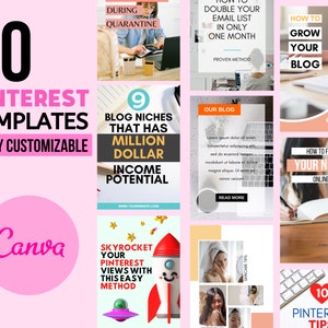 30 Pinterest Templates for Canva  Canva Templates For Bloggers  Pinterest Pins  Pinterest Graphics  Blogger Pinterest  Social Media