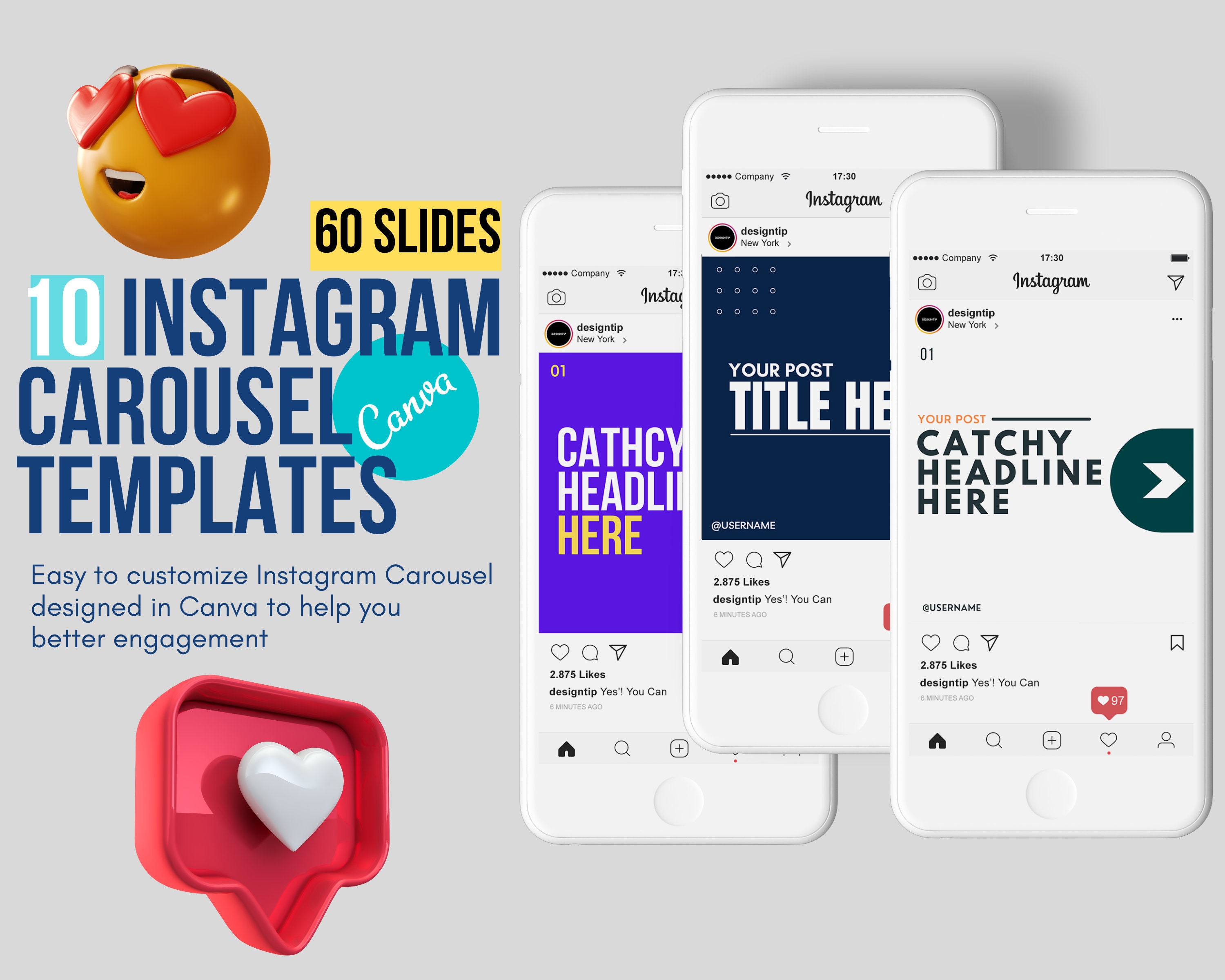 Instagram Carousel Post Template Canva Templates Social Etsy India