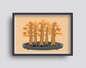 Bonsai Forest - Autumn - A3 Giclée Print - Wall Art - Surrealist Pop Art - Botanical Art