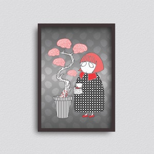The Girl Who Cultivates Brains - A3 Giclée Fine Art Print - Wall Art - Surrealist Pop Art - Halloween Horror Creepy Art