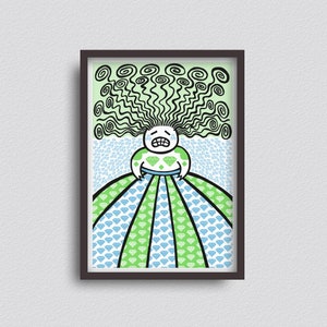 Ogni Riccio Un Caprioccio - Clear Blue & Green - A3 Giclée Print - Wall Art - Surrealist Pop Art