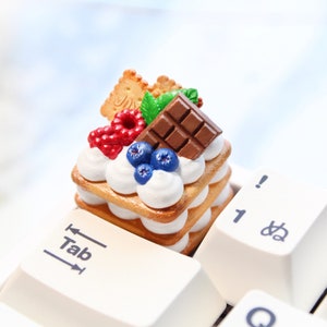 Berries and Cream Cake Artisan Keycap | Cute Miniature Dessert Food Key for Cherry MX Mechanical Keyboard