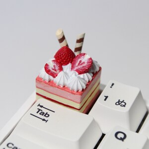 Strawberry Cake Dessert Artisan Keycap | Cute Miniature Food Key for Cherry MX Mechanical Keyboard