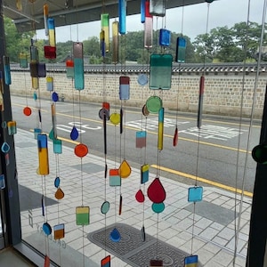 Glass line mobile - Minimalist Fused Glass Art, Modern Hanging Sculpture - 3 Pieces.