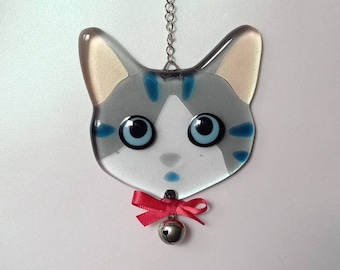 Gray tabby cat glass ornament