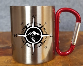 Customizable stainless steel cup - Adventure awaits - Gift - Travel - Forest - Outdoor - Camping - Mug - Mountain - Mountain - Fishing -hiking