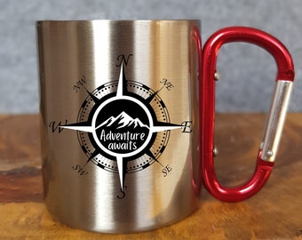 Customizable stainless steel cup - Adventure awaits - Gift - Travel - Forest - Outdoor - Camping - Mug - Mountain - Mountains - Biking -hiking