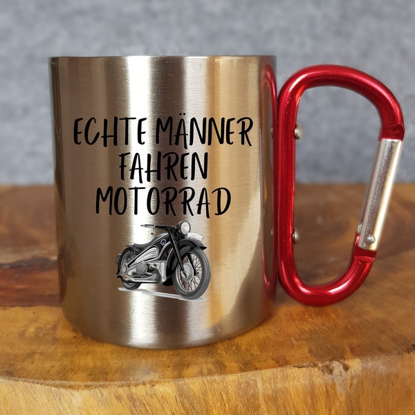 Motorrad - Personalisierbare Tasse - Geschenk - Karabinerhaken - Reisen - Moped - Motorrad fahren - Natur - Outdoor - Camping - Berge - Tour