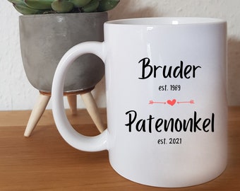 Brother est 1989 - Godfather est. 2022 - Cup - Baptism - Godfather - Baby - Pregnant - Gift - Announcement - Personalized Cup