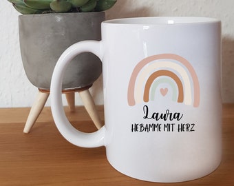 Hebamme mit Herz - personalisierte Tasse - Kindergarten - Baby - Geburt - Geburtshilfe - Geschenk - Geschenkidee - Gynäkologin - Regenbogen