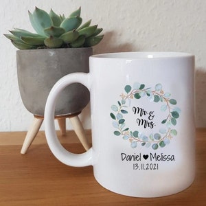 Wedding Mug - Wedding - Wedding - Cup - Personalized - Mr & Mrs - Gift - Engagement - Wedding Date - Wedding Anniversary - Eucalyptus