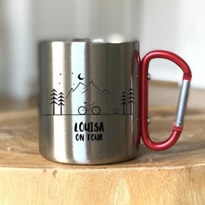 Customizable Cup - Stainless Steel - Bike - Name on tour - Outdoor - Hiking - Gift - Carabiner - Landscape