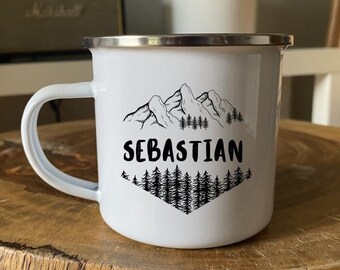 Copa de senderismo - taza de esmalte - personalizada con nombre - senderismo - aventura - camping - trabajo y viajes - en la carretera - JGA - regalo - viaje