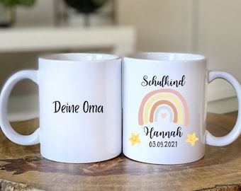 Einschlung - Schule - Geschenk - Keramiktasse - Schulkind -  Schulanfang - Regenbogen - Personalisiert - Namestasse- Junge - Mädchen