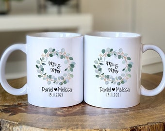 Paquete de tazas de boda - Boda - Matrimonio - Tazas - Personalizado - Sr. y Sra. - Regalo - Compromiso - Fecha de boda - Aniversario de boda