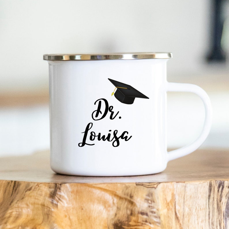 Personalisierte Doktor Tasse Abschluss personalisiert Abschluss Geschenk Uni Examen Doktorarbeit Name Bild 1