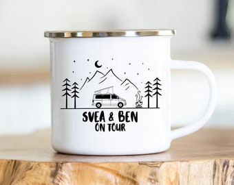 Personalized mug - enamel - stainless steel - mountain silhouette - outdoor - hiking - gift - camper