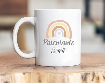 Godmother - personalized cup - christening - gift - godmother - name - year - rainbow - rainbow - niece - girlfriend