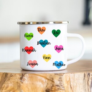 Taza personalizable - corazones - nombres de los niños - maestra - gracias - regalo despedida - esmalte - cerámica - regalo - niñera