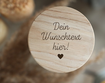 Personalisiertes Vorratsglas - Aufbewahrungsglas - 4 Größen - Holzdeckel - personalisierbar - Geschenk für Freundin/Mama/Hebamme - Keksdose