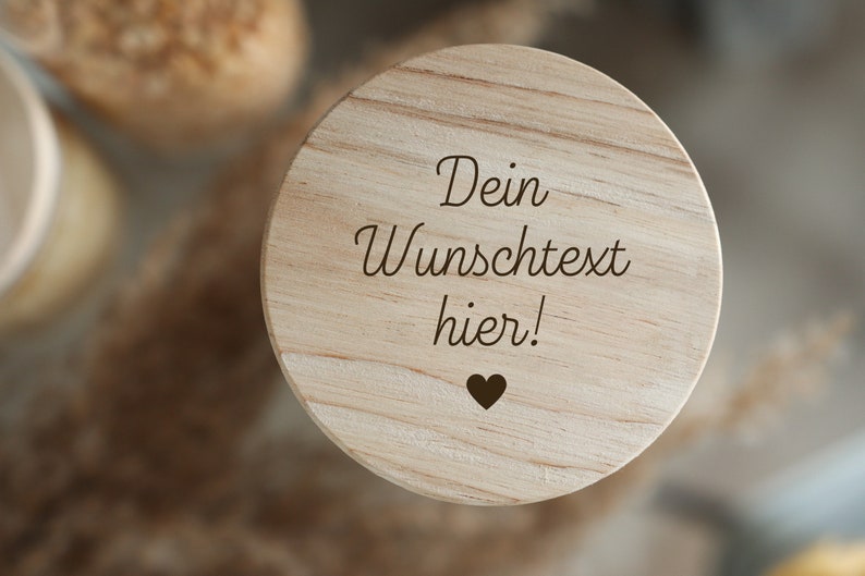 Personalisiertes Vorratsglas Aufbewahrungsglas 4 Größen Holzdeckel personalisierbar Geschenk für Freundin/Mama/Hebamme Keksdose Bild 1