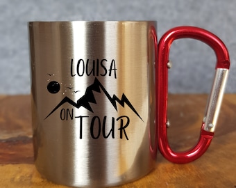 Personalised mug, camping, motorhome, gift, caravan, various colours, various mugs, ceramic, enamel, stainless steel