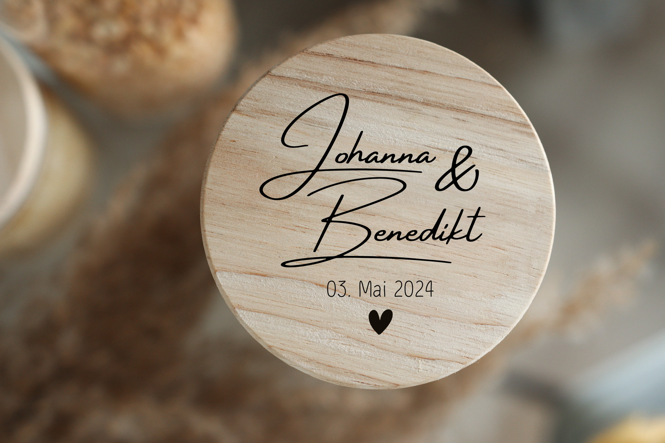 Personalized storage jar - storage jar - 4 sizes - wooden lid - customizable - two names & date - wedding - housewarming