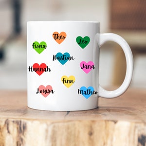Taza personalizable - flores/manos/corazones - nombres de los niños - esmalte o cerámica - regalo de despedida - maestra - niñera