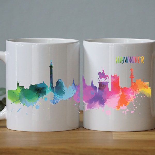 Aquarell Skyline Hannover - Tasse - Stadt - Hauptstadt - Städtetrip - Geschenk - Reise - Umzug - Souvenir - Deutschland - Niedersachsen