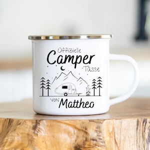 Personalized mug - enamel - stainless steel - mountain silhouette - outdoor - hiking - gift - camper