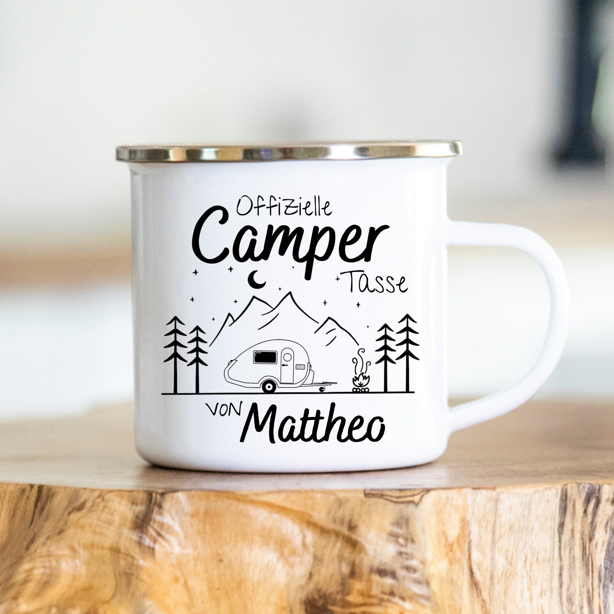 Personalized mug - enamel - stainless steel - mountain silhouette - outdoor - hiking - gift - camper
