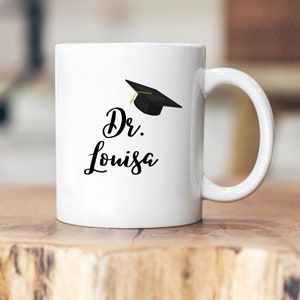 Personalisierte Doktor Tasse Abschluss personalisiert Abschluss Geschenk Uni Examen Doktorarbeit Name Bild 2