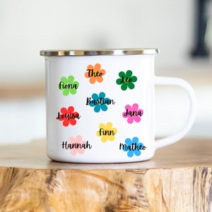 Taza personalizable - flores - nombres de los niños - maestra - gracias - regalo despedida - esmalte - cerámica - regalo - niñera