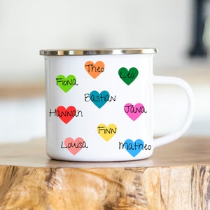 Taza personalizable - flores/manos/corazones - nombres de los niños - esmalte o cerámica - regalo de despedida - maestra - niñera
