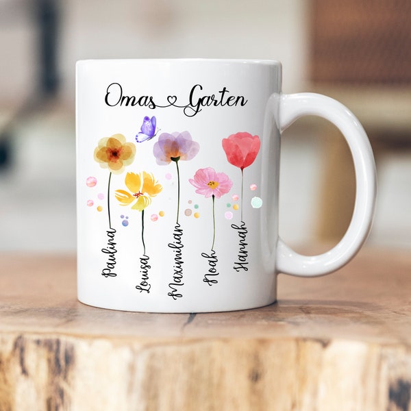 Omas Garten - Muttertag - personalisierte Tasse - Geschenk zum Muttertag - Enkelkinder - Geschenkidee