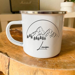 Customizable Mug - Enamel - Stainless Steel - Mountain Silhouette - Outdoor - Hiking - Gift - Carabiner