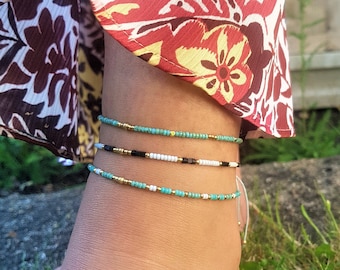 Tobillera de verano con cuentas • Tobilleras turquesas • Pulseras de tobillo apilables • Joyería bohemia playera • Regalo para ella