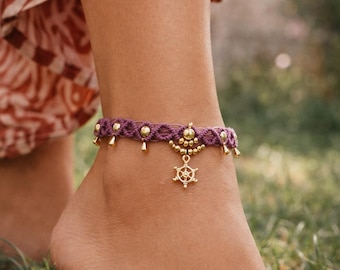 Tobillera de macramé con cuentas • Pulsera de tobillo estilo boho chic • Joyería corporal • Accesorios de playa • Look veraniego