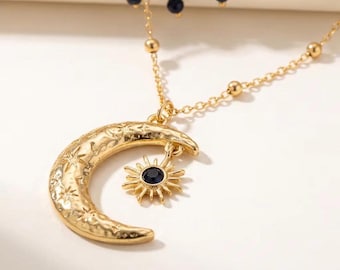 Collar Sol y Luna • Joyería Celestial Hecha a Mano • Gargantilla de Gemas con Cuentas • Joyería Minimalista