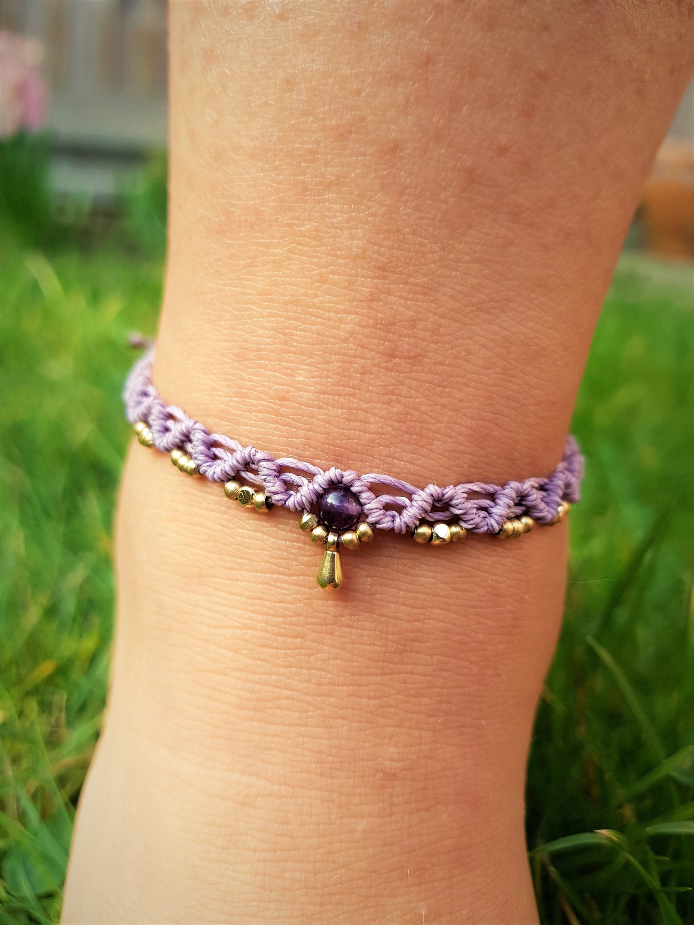 Amethyst Macrame Anklet Gemstone Ankle Bracelet Summer Etsy UK
