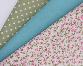 5 METRE bundle dusky pink & sage green florals & polka dots  100% cotton 