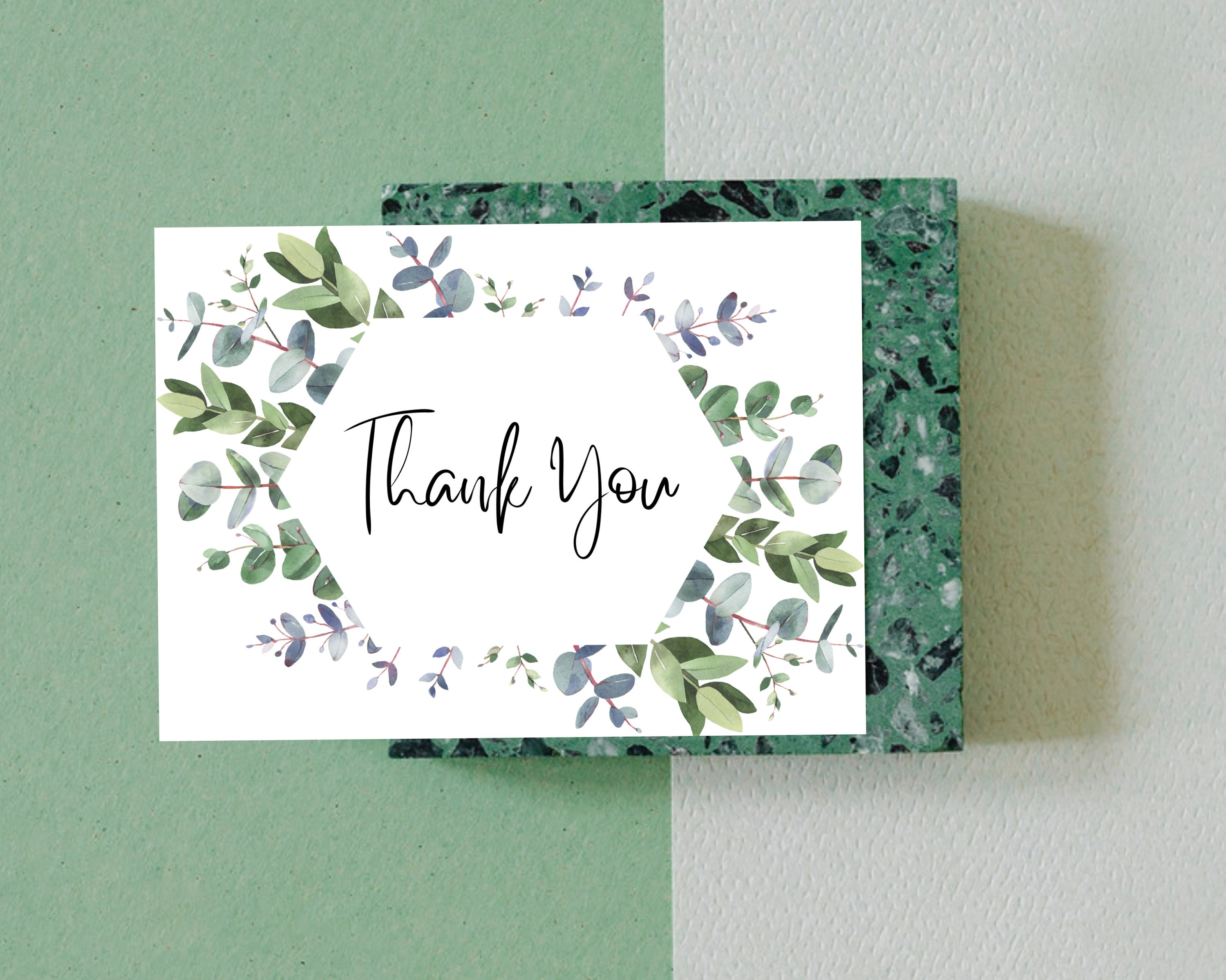 Greenery Thank You Cards Printable, Editable Leaves Wedding Baby Shower