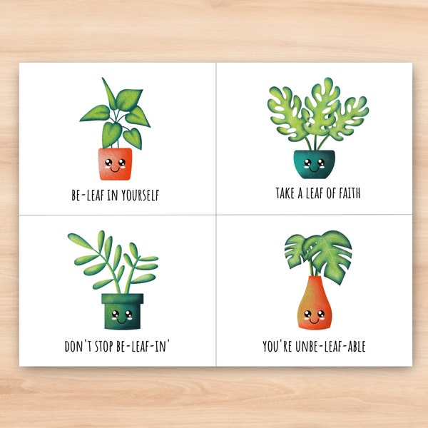 Printable Plant Pun Cards, Beleaf in Yourself, Keep Growing, Leaf Pun Cards, Pun Plant Lover, Plant Friend Love Card, Punny Plant Postcard