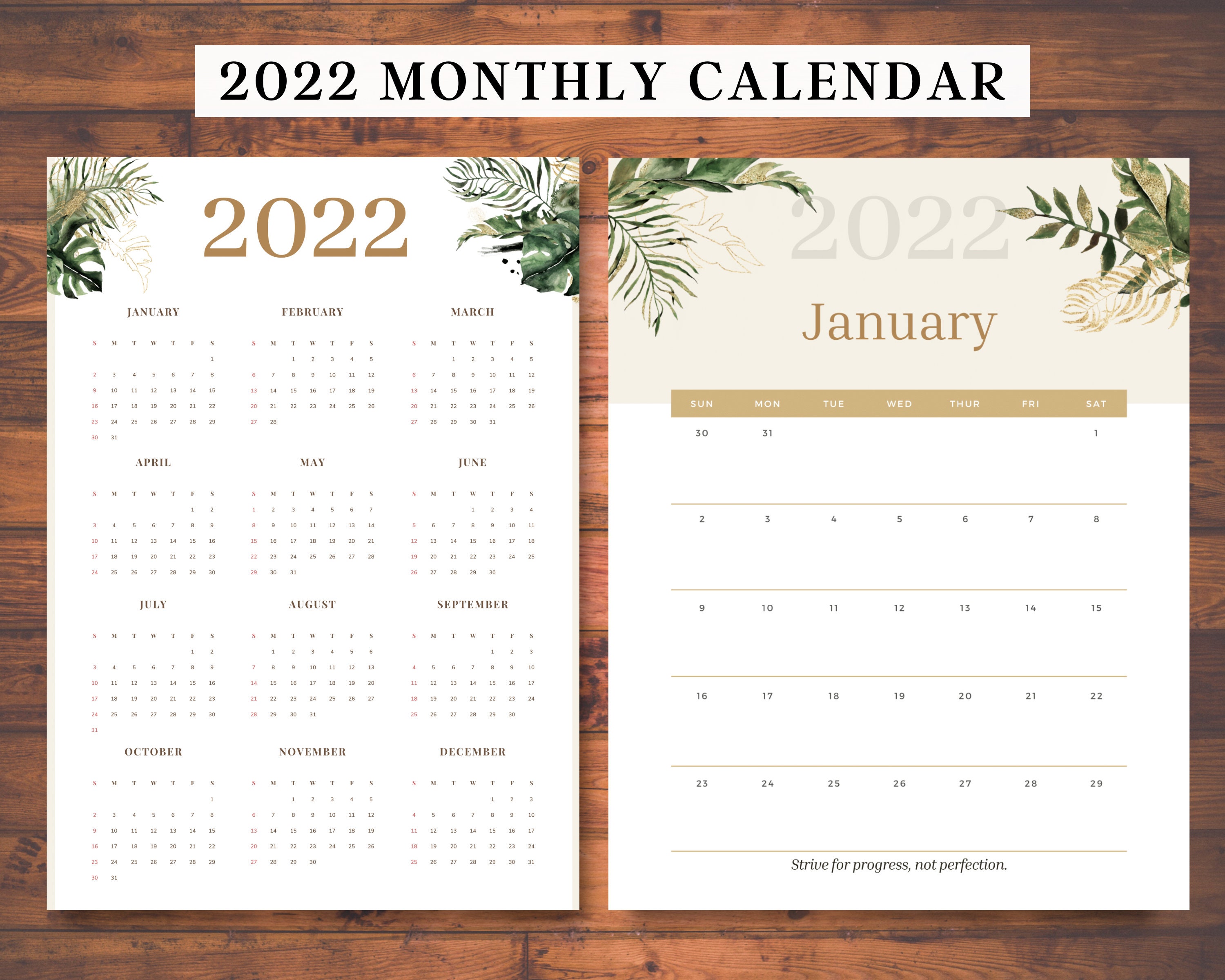motivational quotes 2022 calendar printable minimal monthly etsy